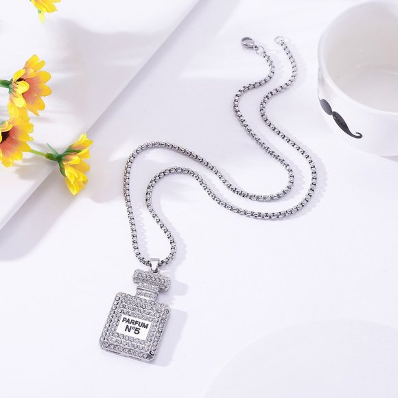 Silver Perfume Bottle Necklace - Picture 1 of 1